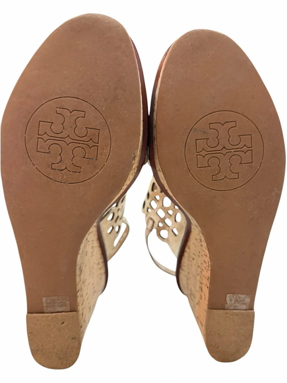 Tory Burch Nori Scalloped Cutout Gold Metallic Platform Wedge Slingback Heels